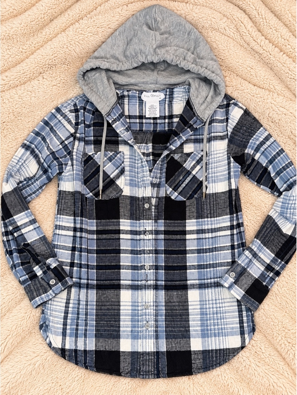 Fill Tilt woman’s Hooded Plaid Button-Up Shirt XS